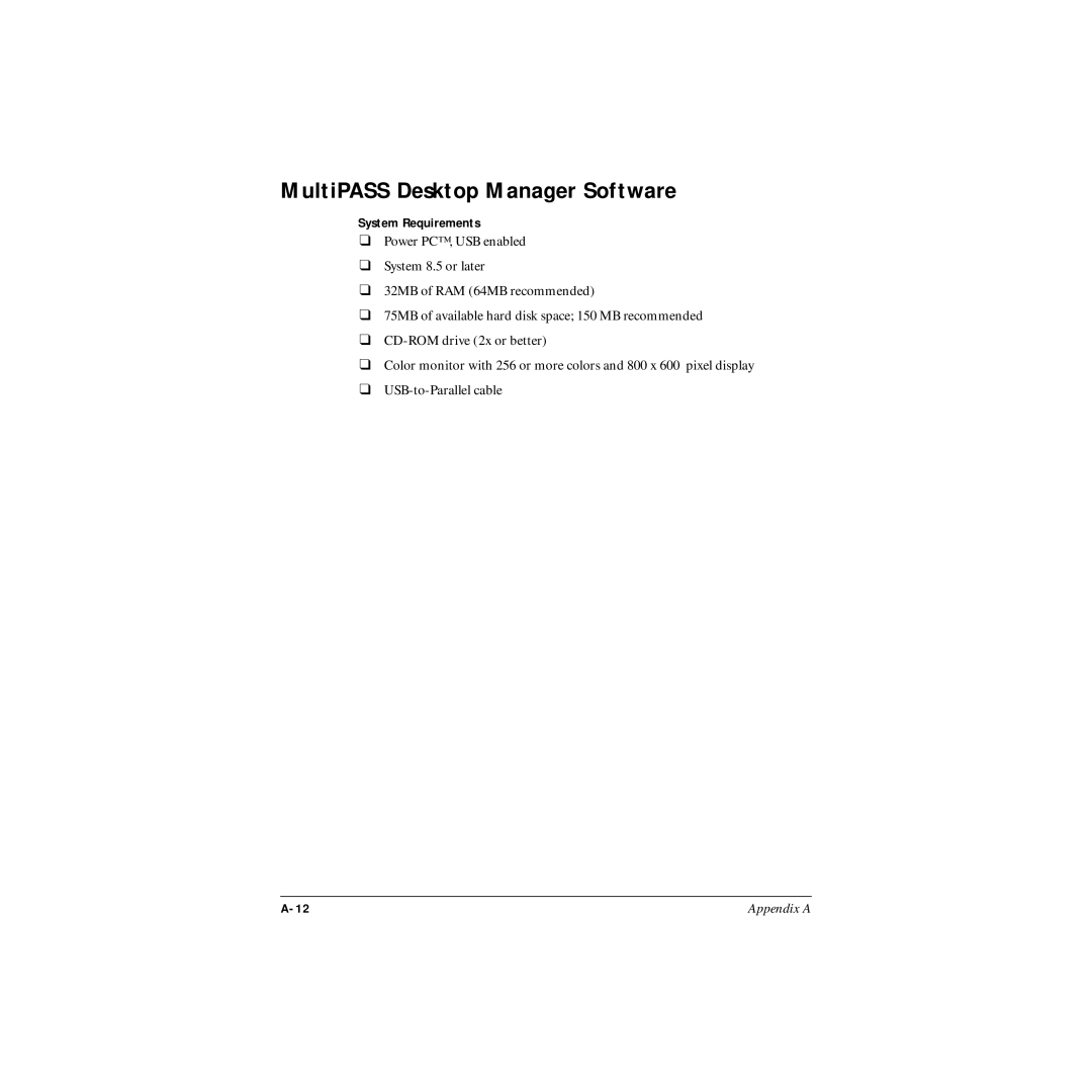 Canon MP-C545 user manual MultiPASS Desktop Manager Software, System Requirements 