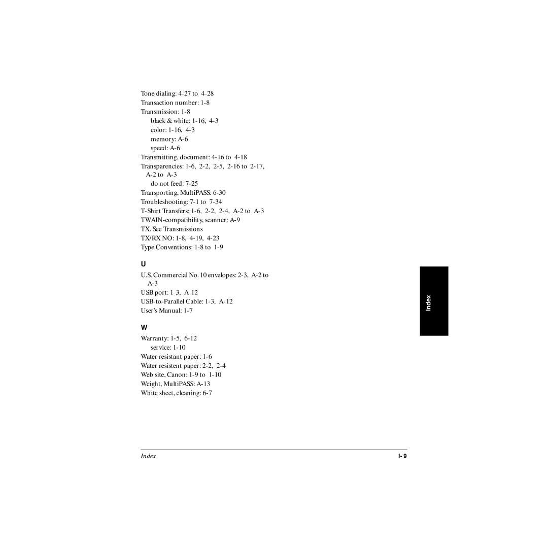 Canon MP-C545 user manual Index 