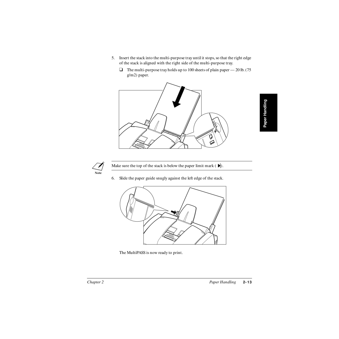 Canon MP-C545 user manual Make sure the top of the stack is below the paper limit mark 