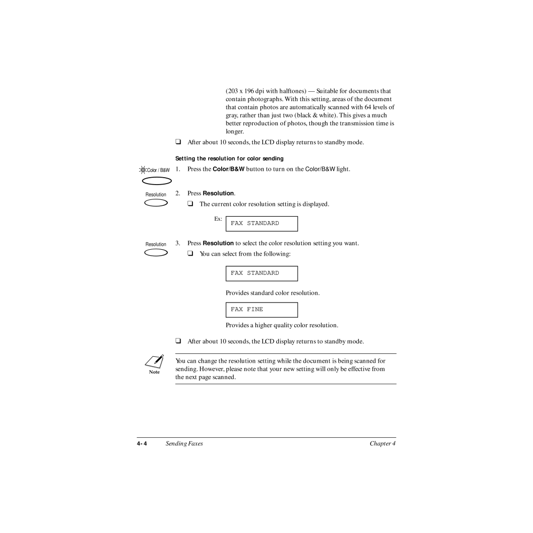 Canon MP-C545 user manual Setting the resolution for color sending 