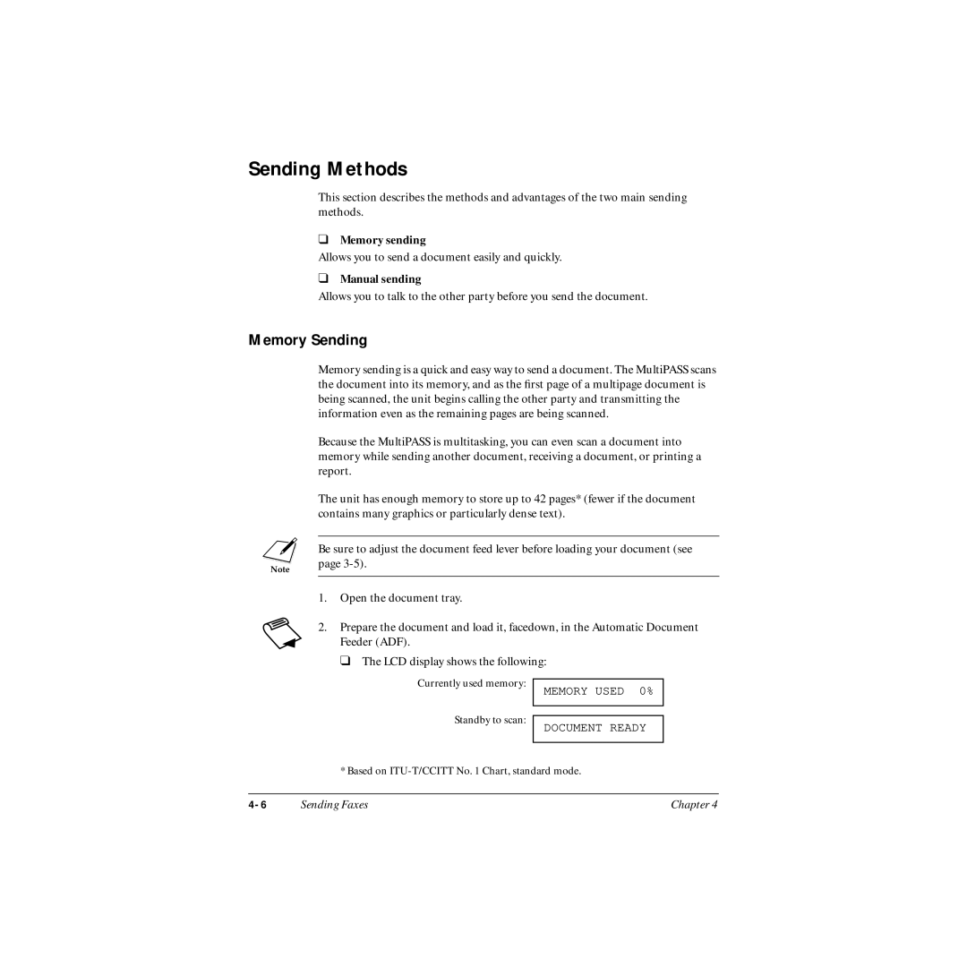 Canon MP-C545 user manual Sending Methods, Memory Sending, Memory sending, Manual sending 