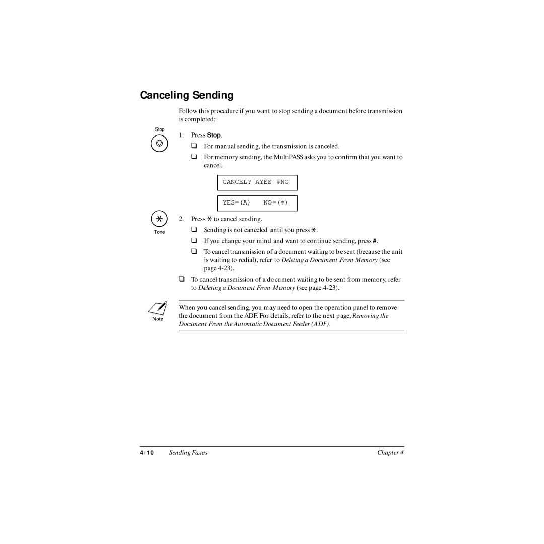 Canon MP-C545 user manual Canceling Sending 