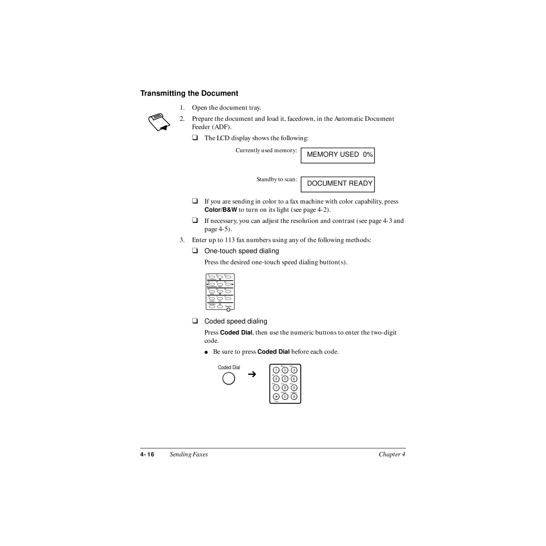 Canon MP-C545 user manual Transmitting the Document, Press the desired one-touch speed dialing buttons 