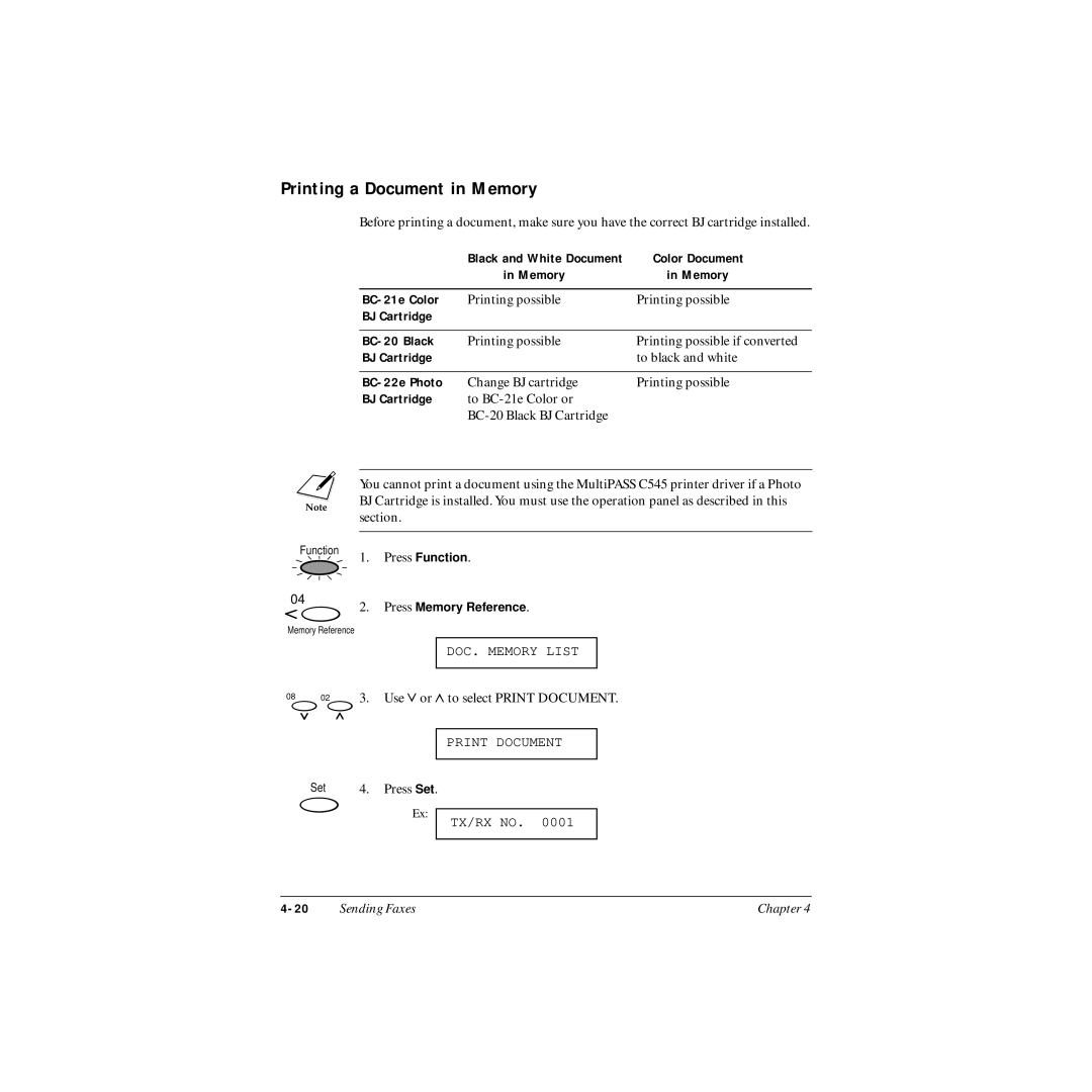 Canon MP-C545 user manual Printing a Document in Memory 