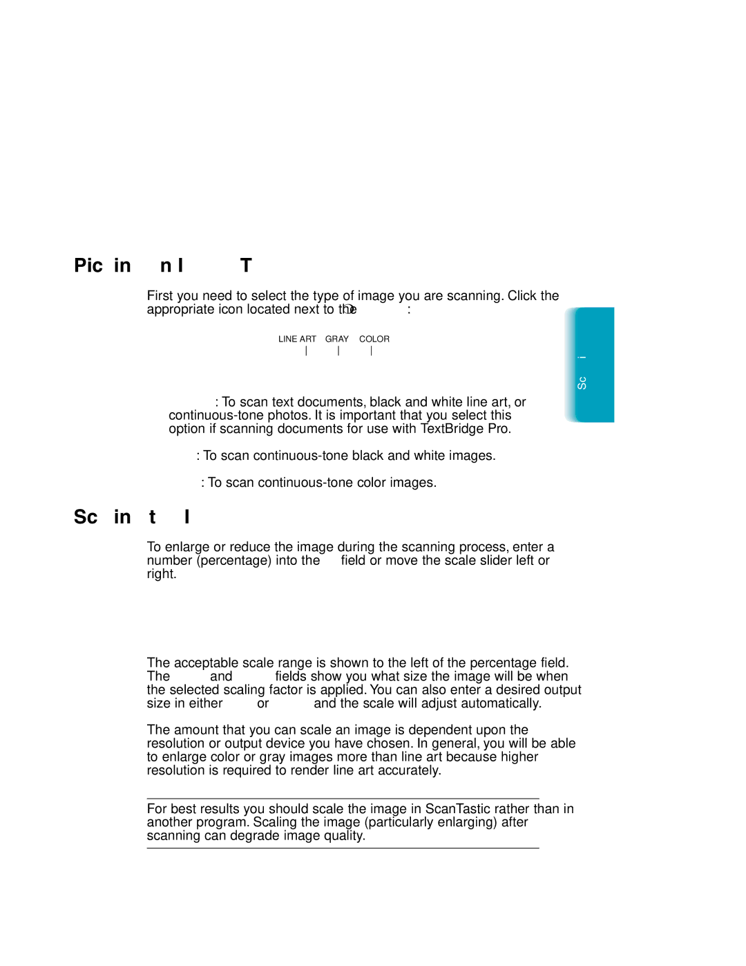 Canon MP-C635 user manual Picking an Image Type, Scaling the Image 