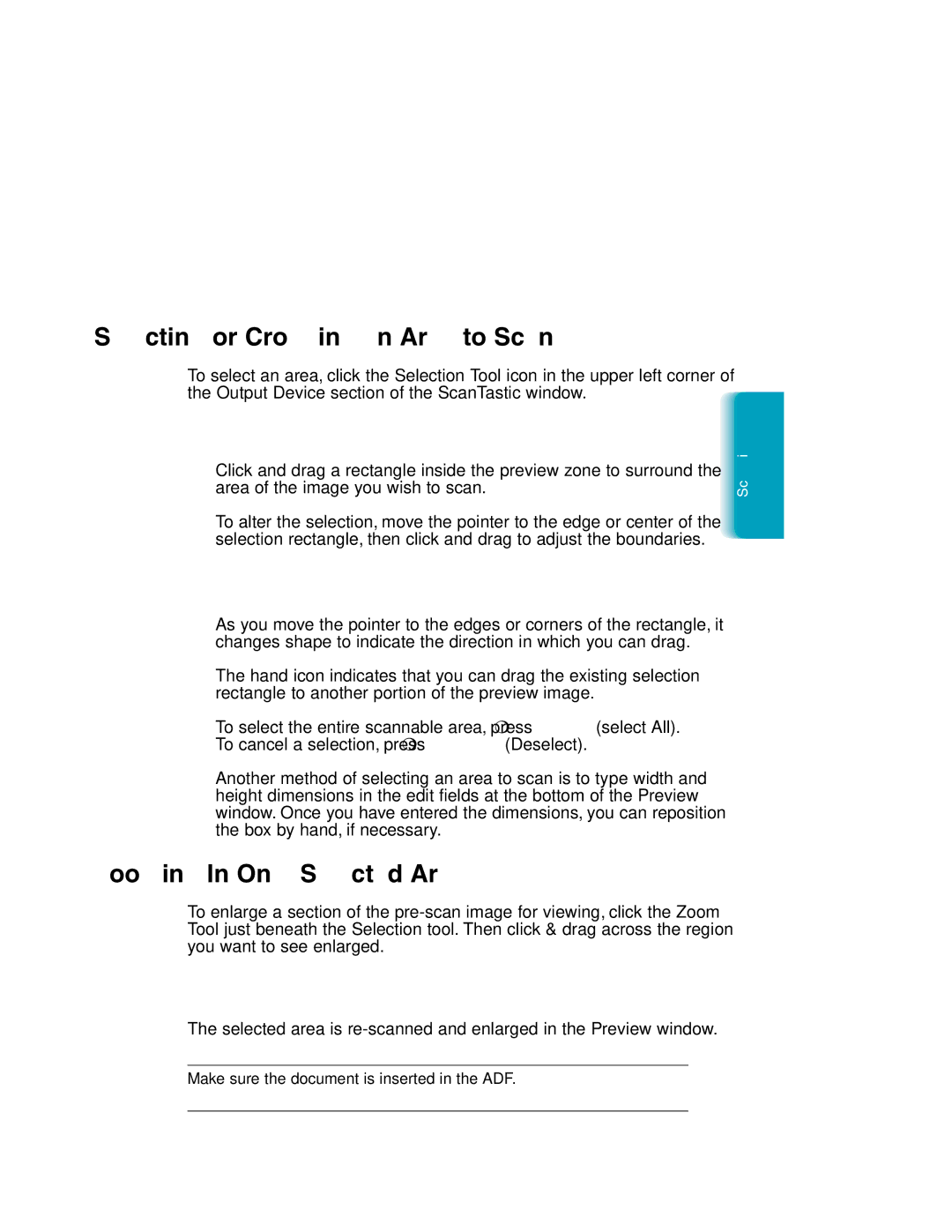 Canon MP-C635 user manual Selecting or Cropping an Area to Scan, Zooming In On a Selected Area 