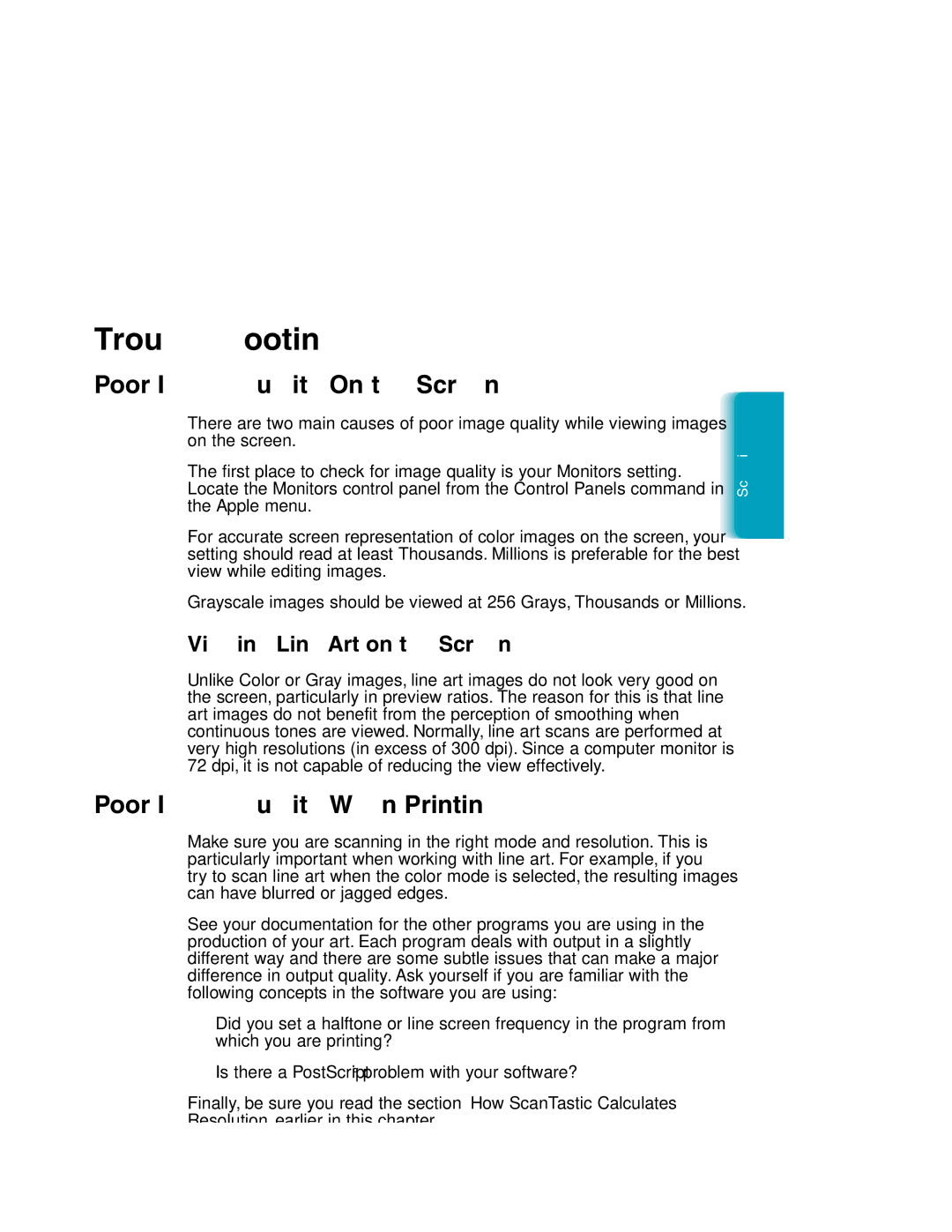 Canon MP-C635 user manual Troubleshooting, Poor Image Quality On the Screen, Poor Image Quality When Printing 