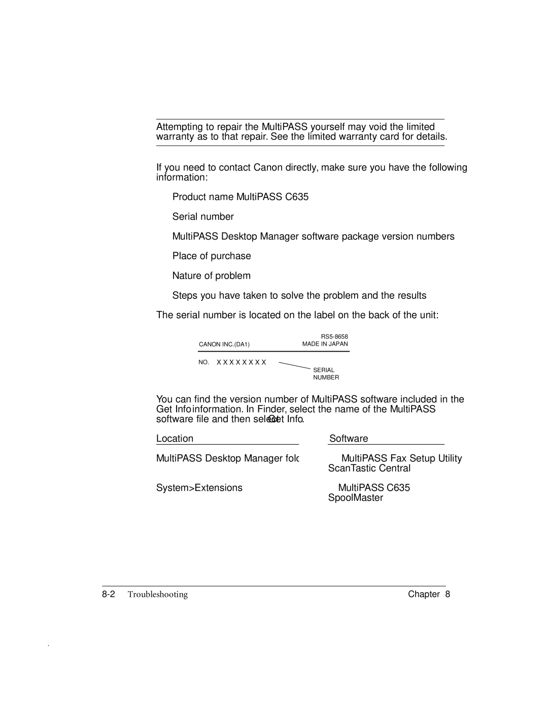 Canon MP-C635 user manual Location Software 