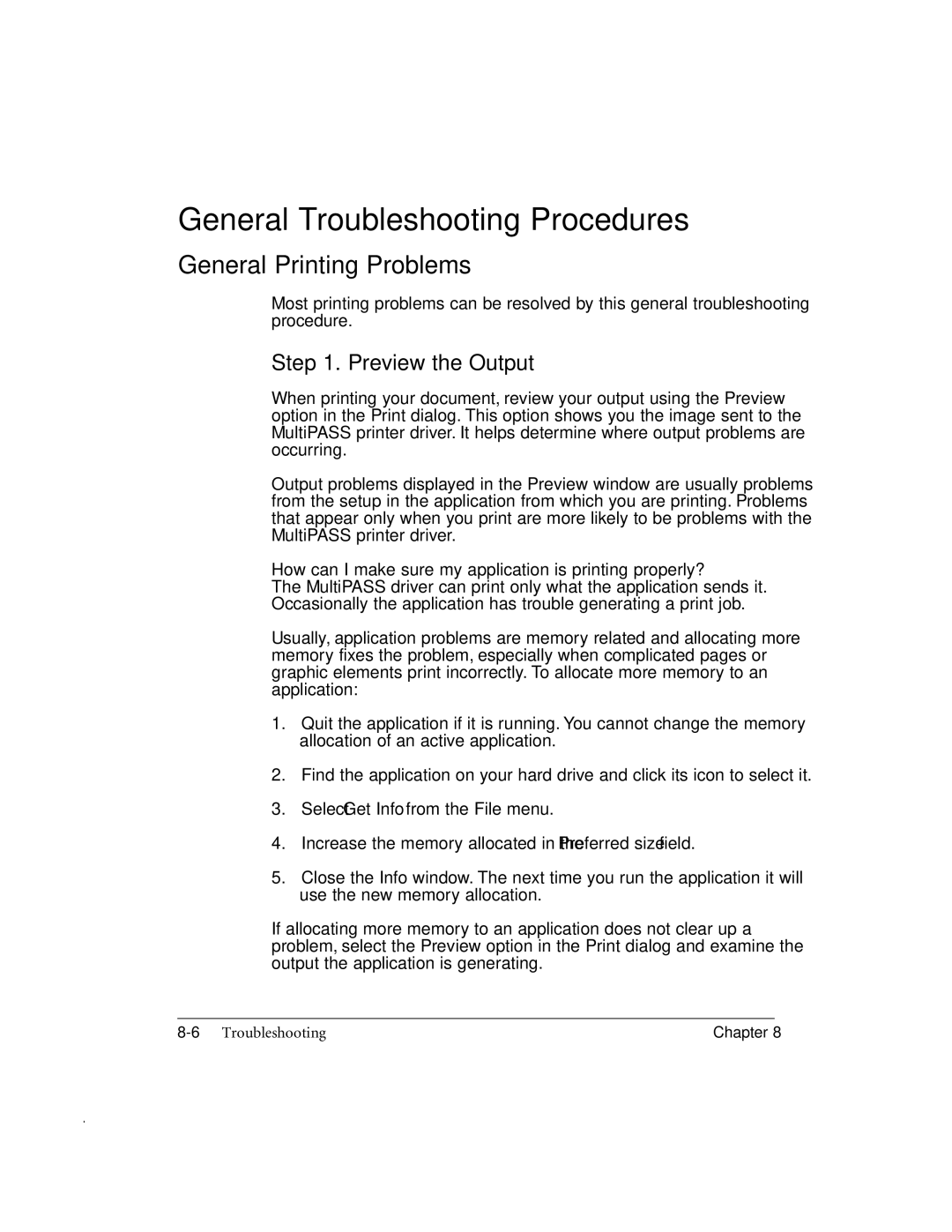 Canon MP-C635 user manual General Troubleshooting Procedures, General Printing Problems, Preview the Output 