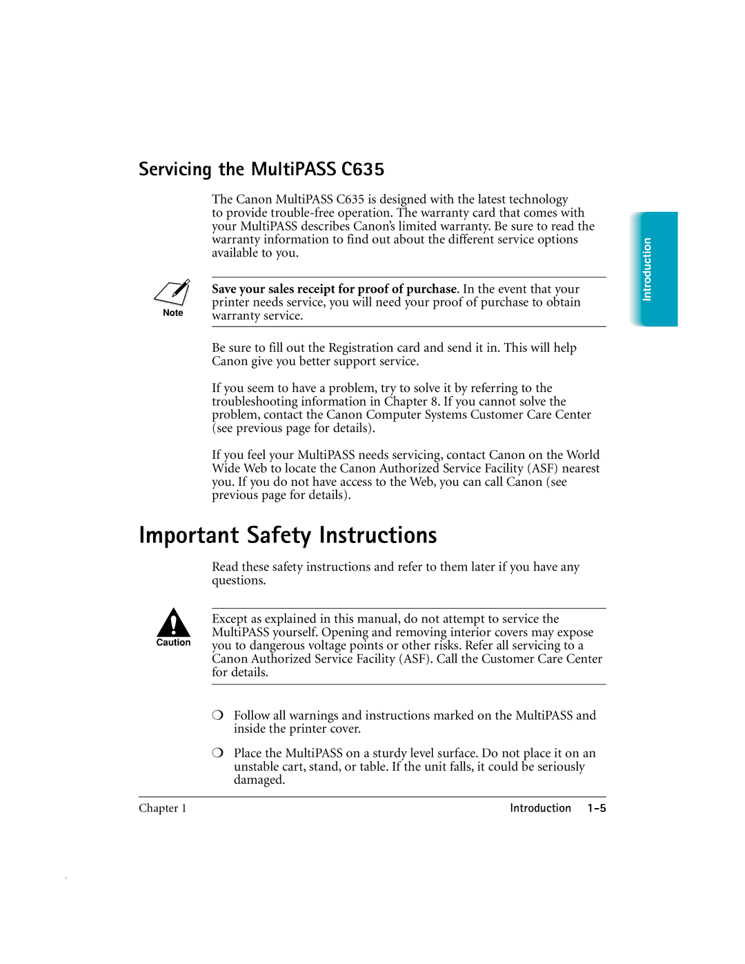 Canon MP-C635 user manual Important Safety Instructions, Servicing the MultiPASS C635 