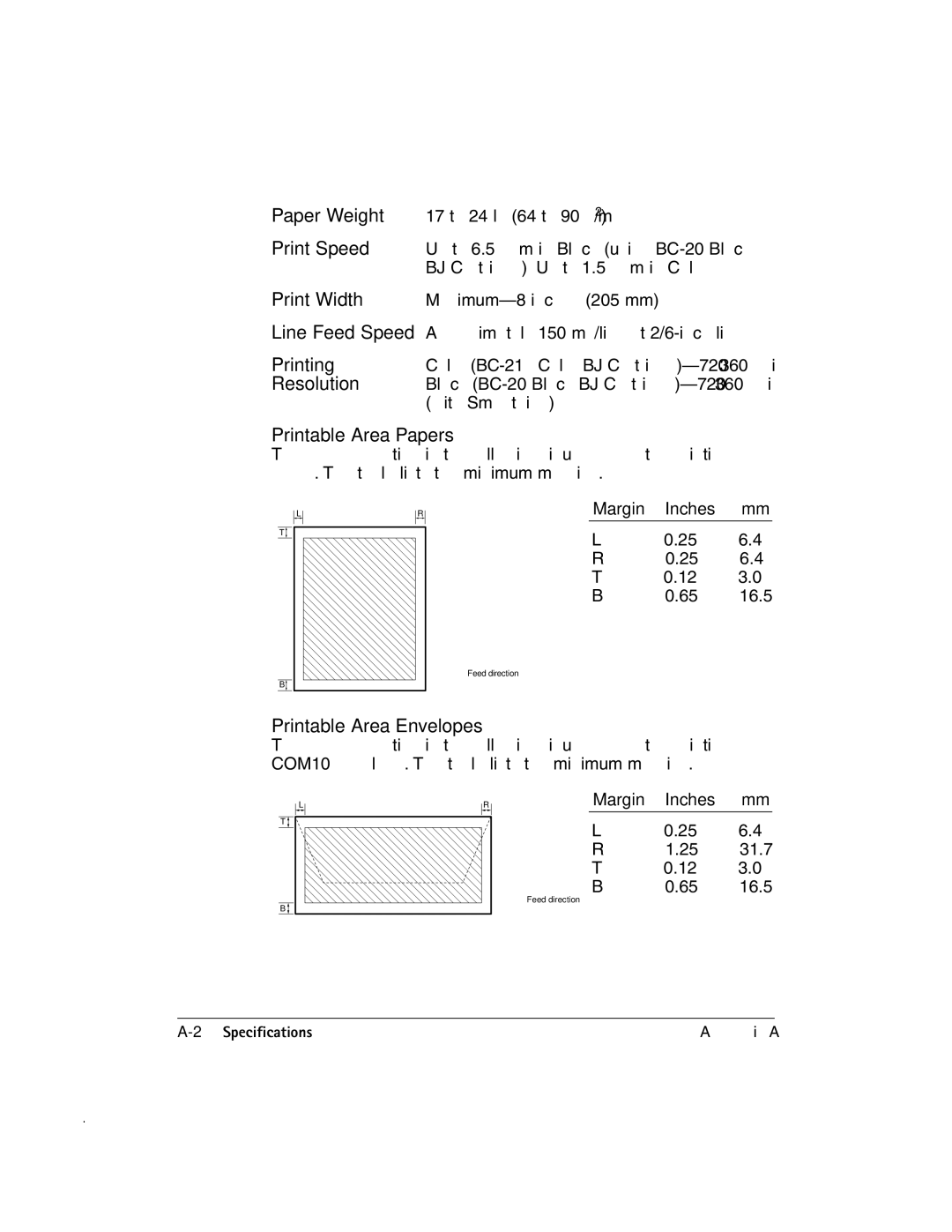 Canon MP-C635 user manual Printable Area-Papers, Margin Inches 