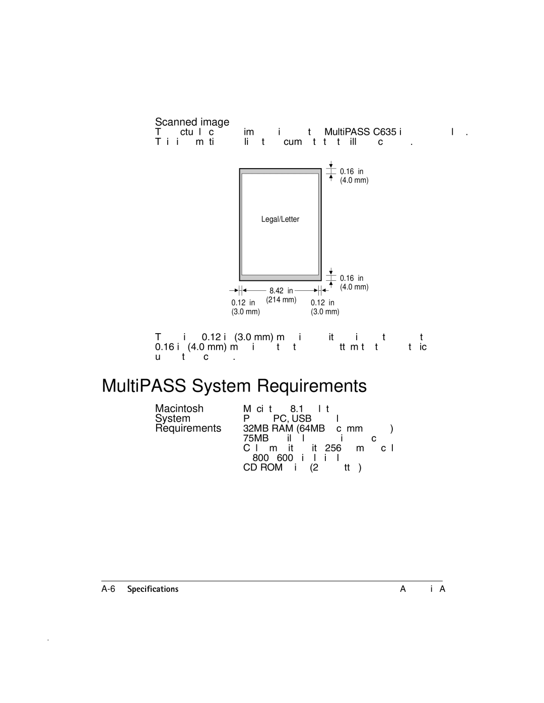 Canon MP-C635 user manual MultiPASS System Requirements, Scanned image 