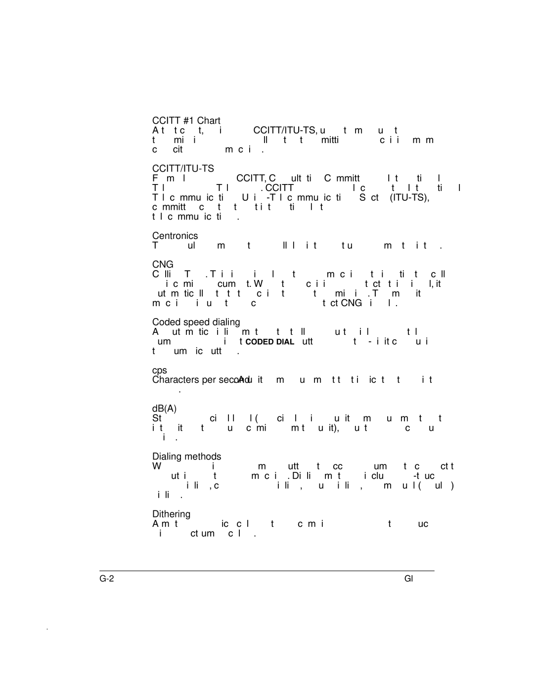 Canon MP-C635 user manual Ccitt #1 Chart, Centronics, Coded speed dialing, Cps, Dba, Dialing methods 