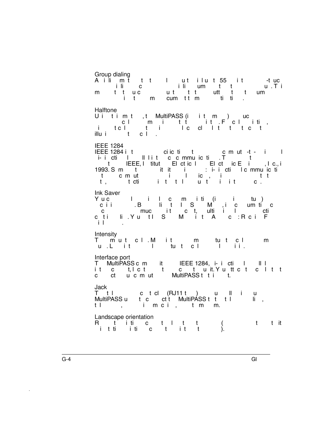 Canon MP-C635 user manual Group dialing, Halftone, Ieee, Ink Saver, Intensity, Interface port, Jack, Landscape orientation 