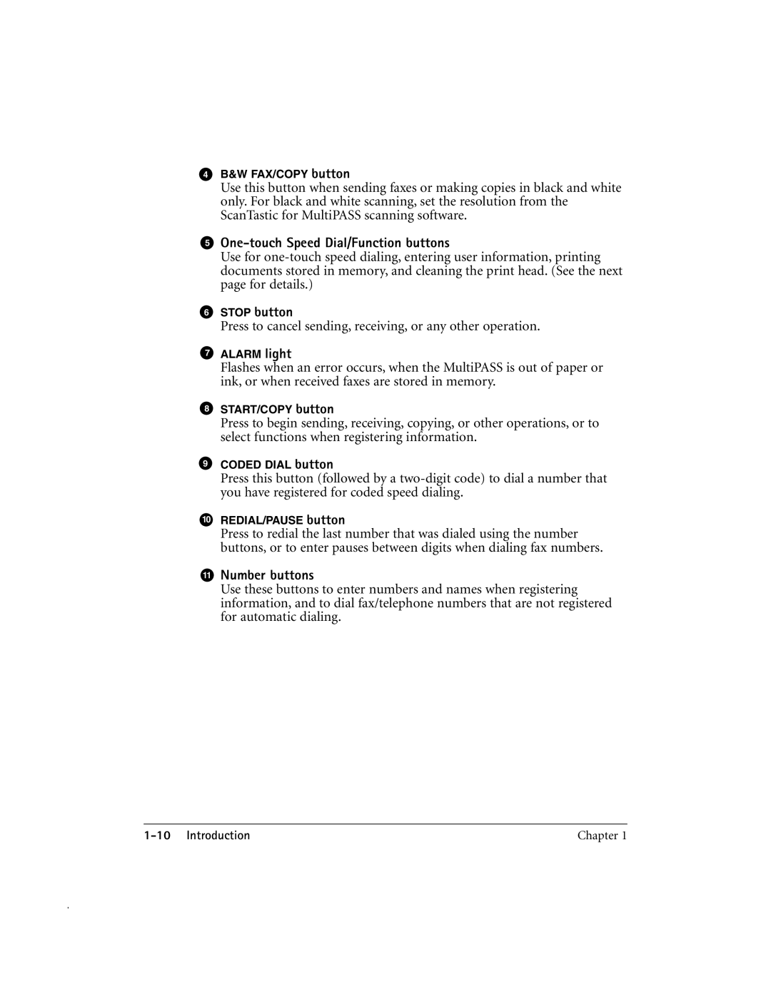 Canon MP-C635 user manual One-touch Speed Dial/Function buttons, Stop button, Number buttons 