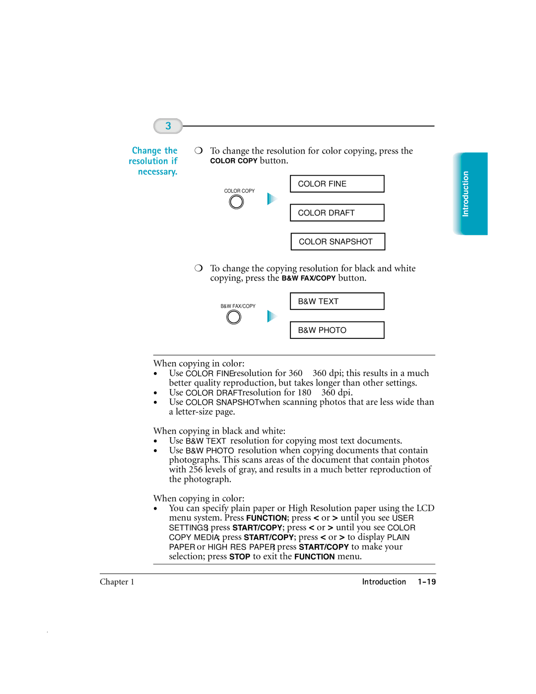 Canon MP-C635 user manual To change the resolution for color copying, press 