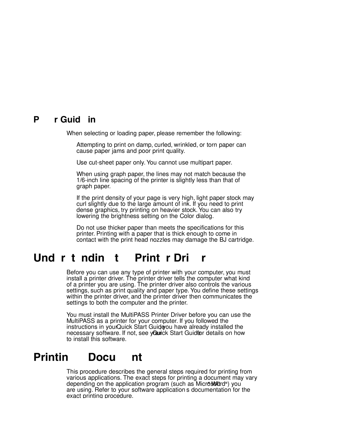 Canon MP-C635 user manual Understanding the Printer Driver, Printing a Document, Paper Guidelines 