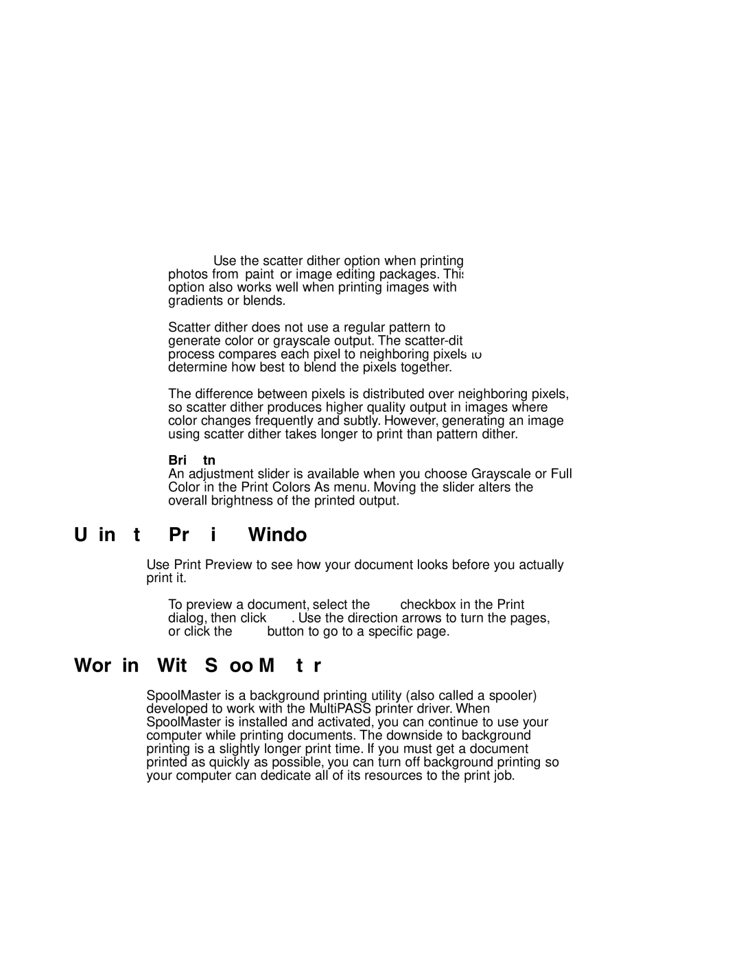 Canon MP-C635 user manual Using the Preview Window, Working With SpoolMaster, Brightness 