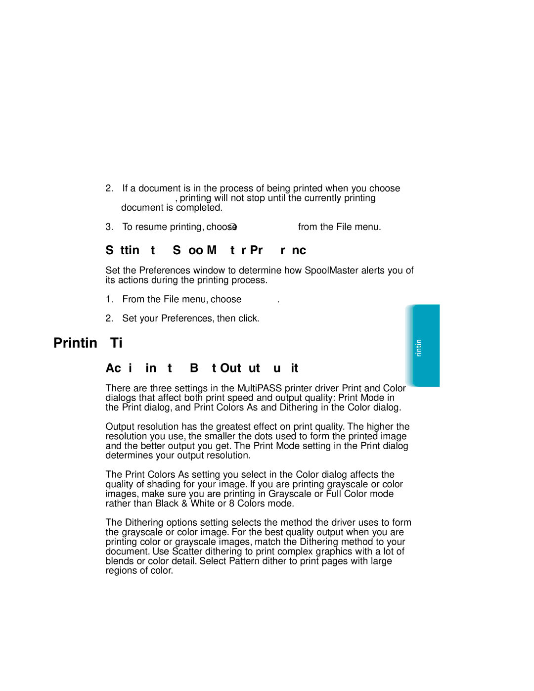 Canon MP-C635 user manual Printing Tips, Setting the SpoolMaster Preferences, Achieving the Best Output Quality 