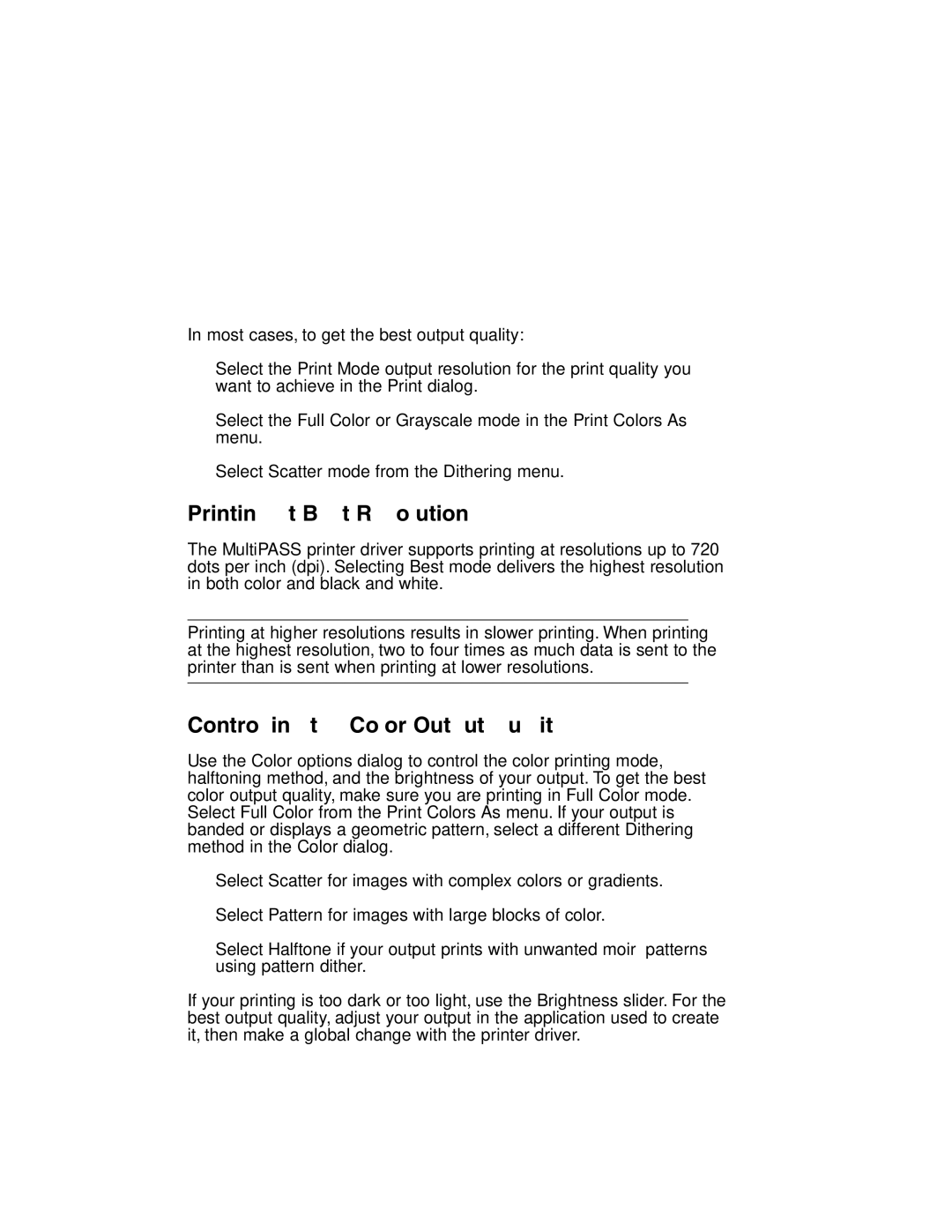 Canon MP-C635 user manual Printing at Best Resolution, Controlling the Color Output Quality 