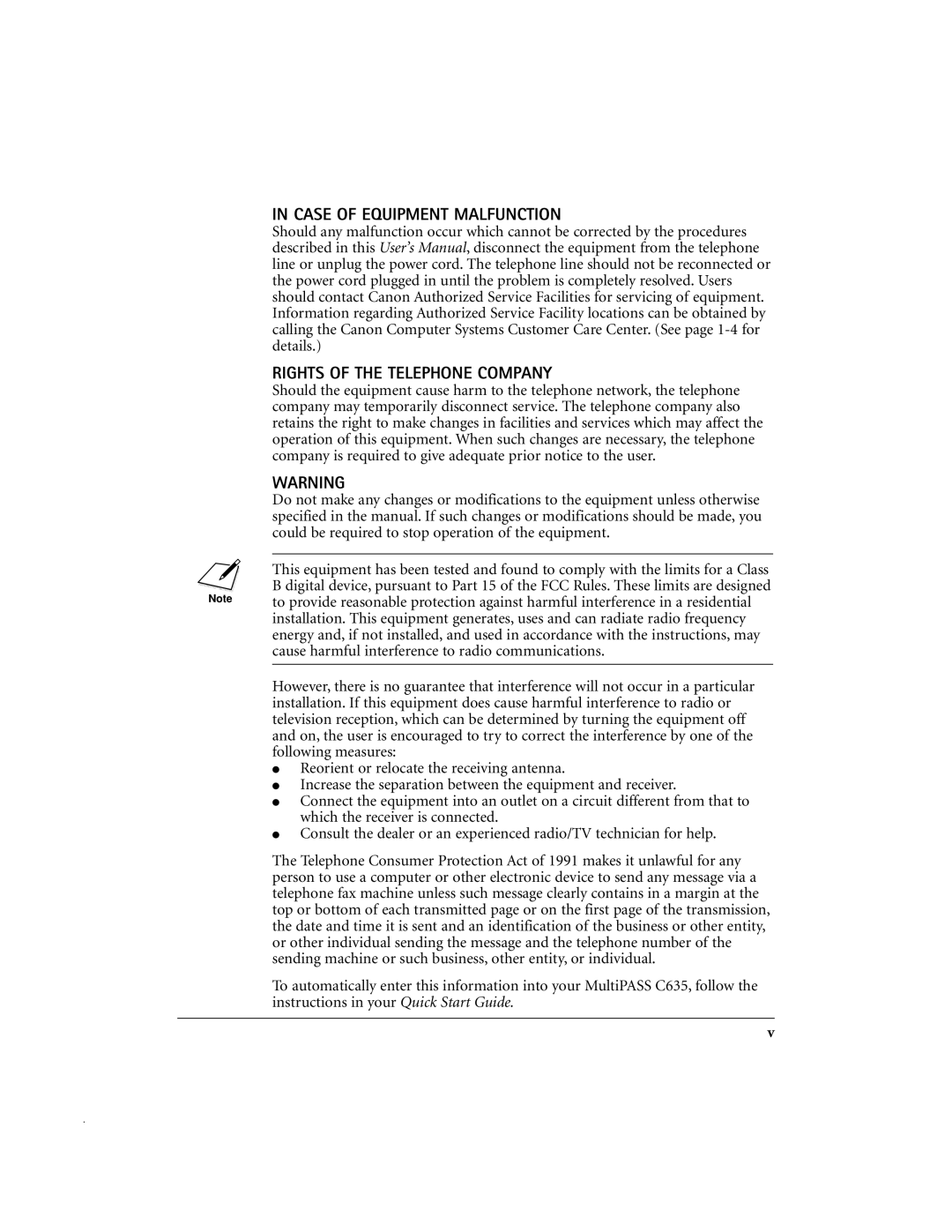 Canon MP-C635 user manual Case of Equipment Malfunction 