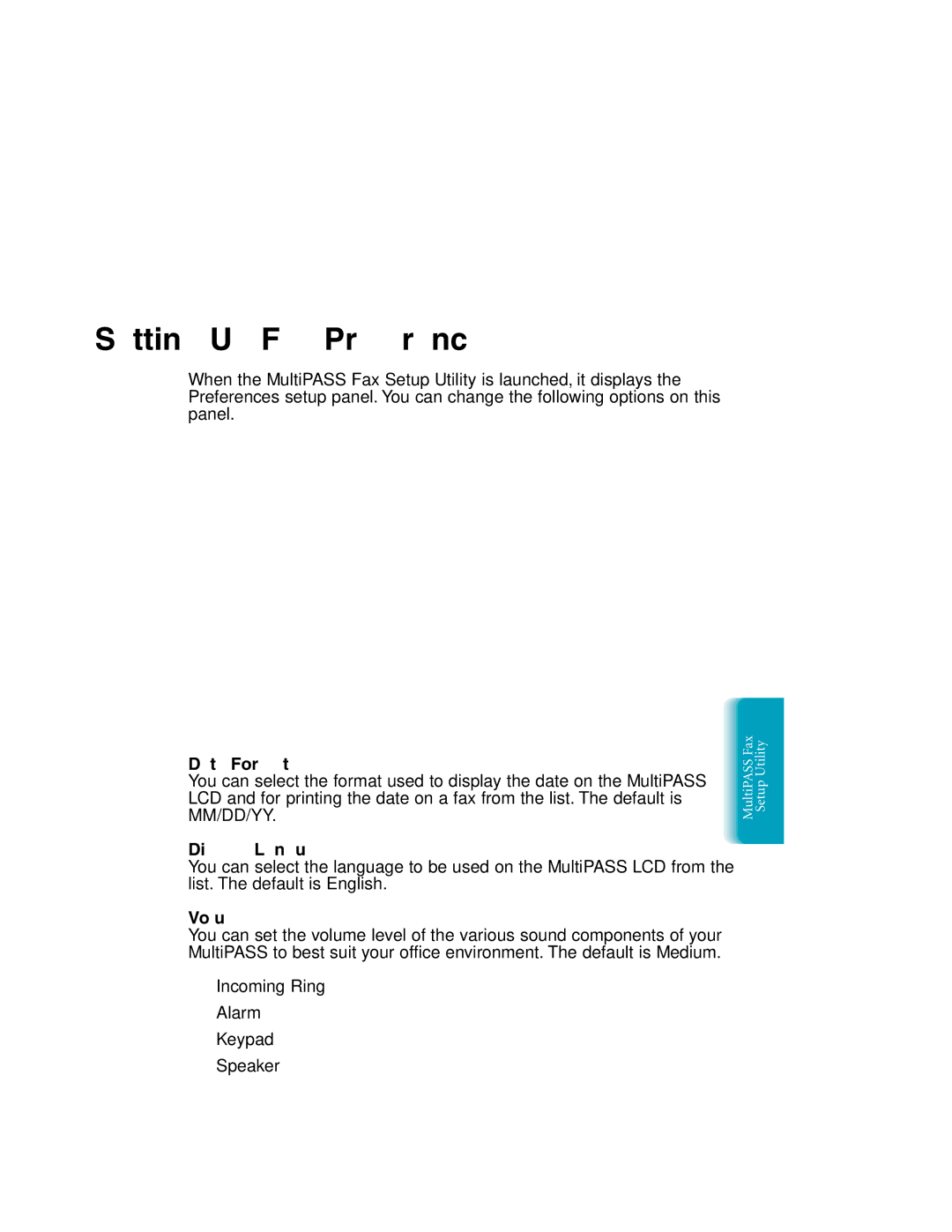 Canon MP-C635 user manual Setting Up Fax Preferences, Date Format, Display Language, Volume 