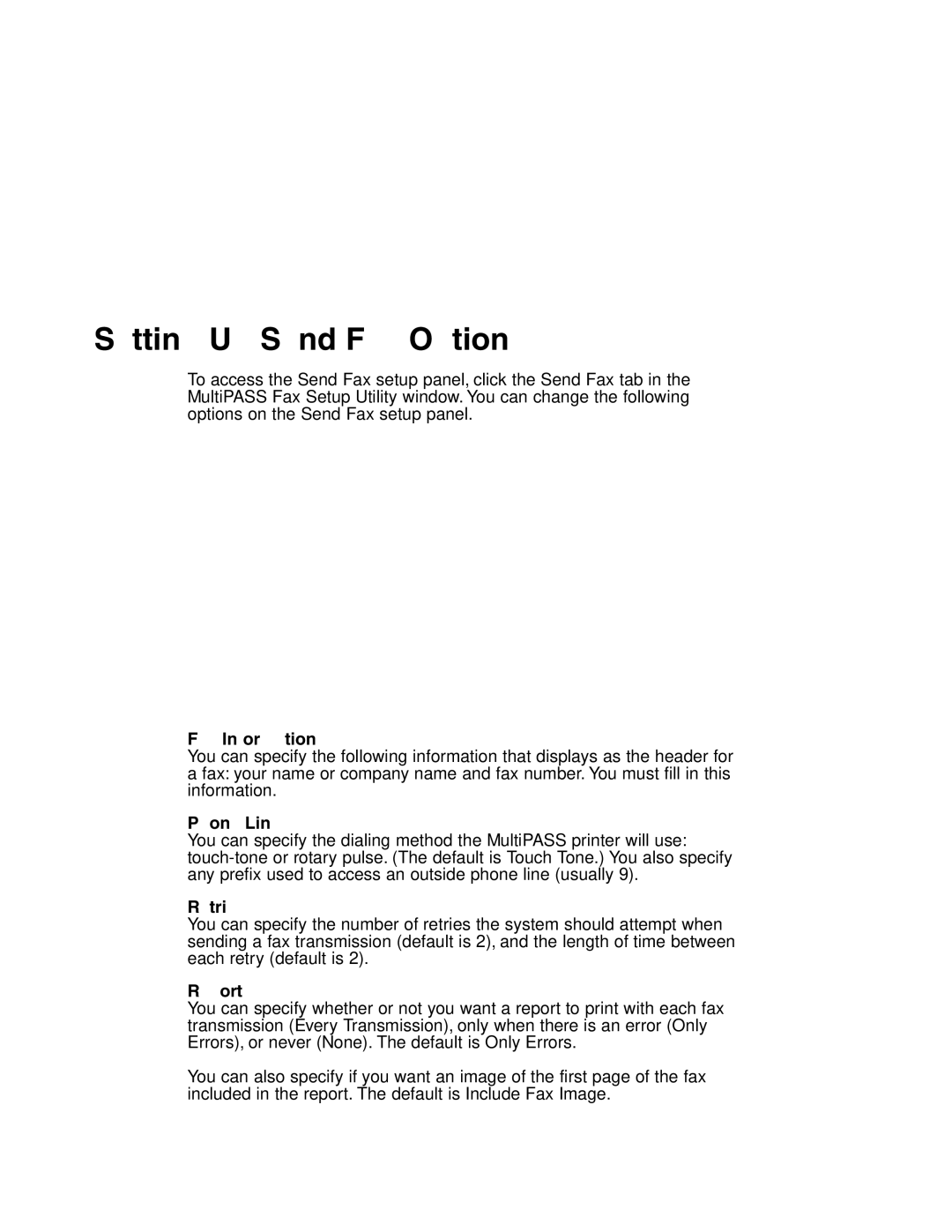 Canon MP-C635 user manual Setting Up Send Fax Options, Fax Information, Phone Line, Retries, Report 