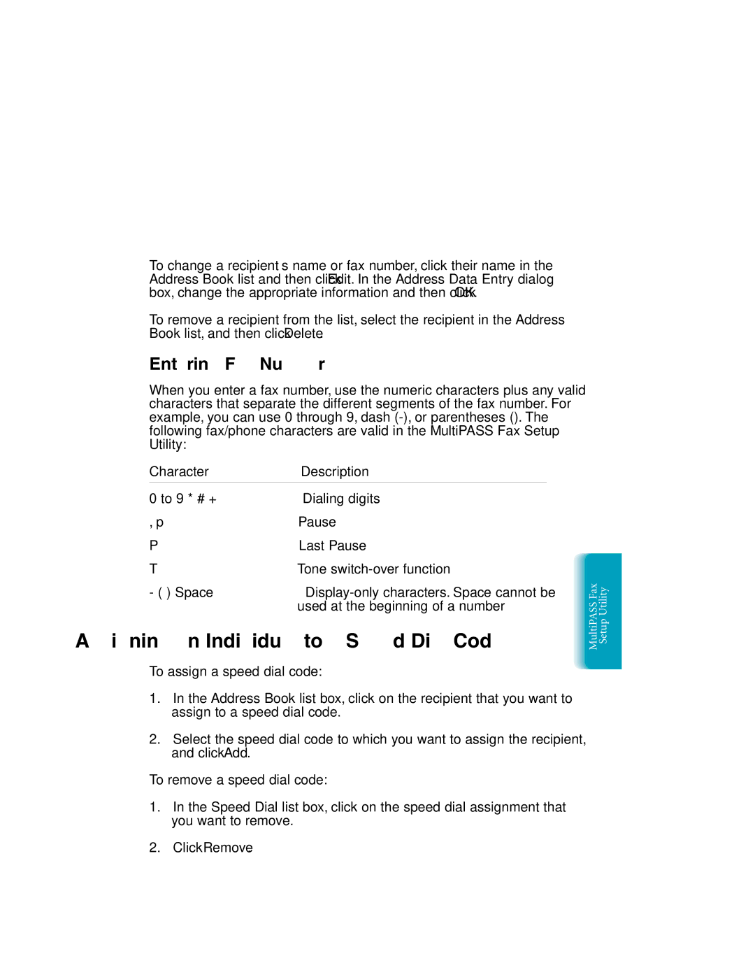 Canon MP-C635 user manual Assigning an Individual to a Speed Dial Code, Entering Fax Numbers 