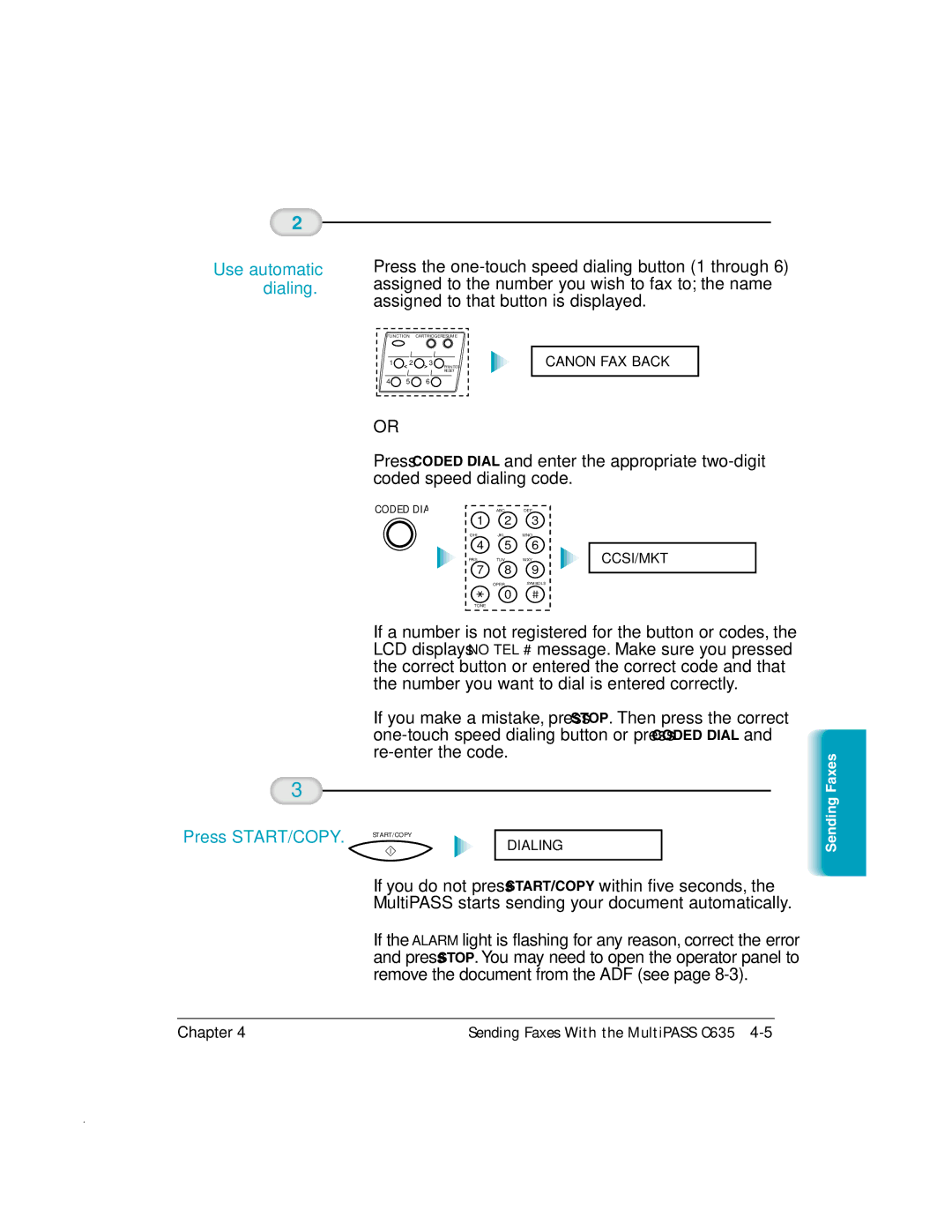 Canon MP-C635 user manual Dialing, Press START/COPY 