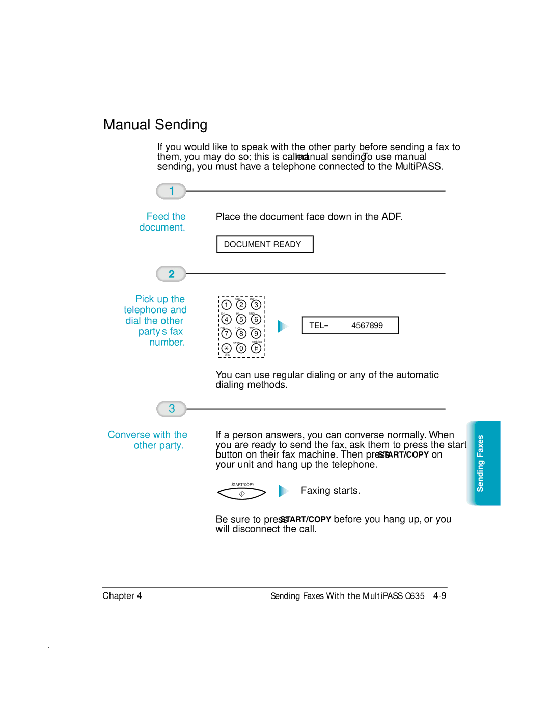 Canon MP-C635 user manual Manual Sending, Pick up the telephone and dial the other party’s fax number 