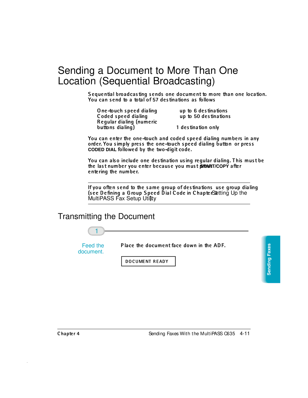 Canon MP-C635 user manual Transmitting the Document, Feed the Place the document face down in the ADF. document 