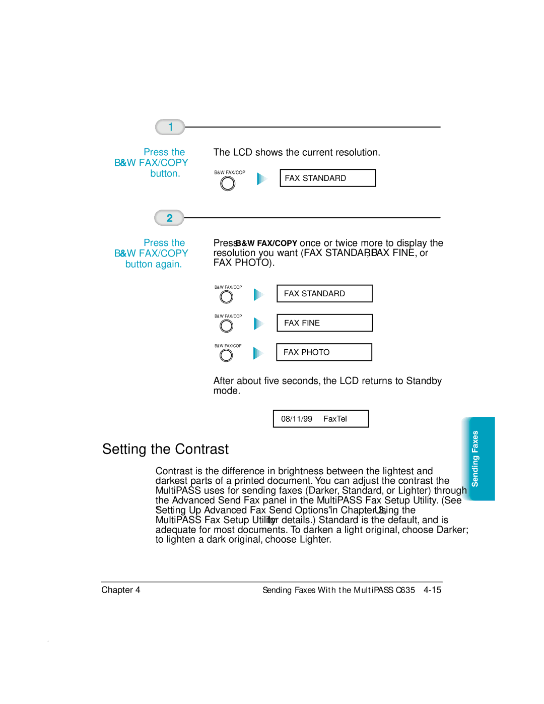 Canon MP-C635 user manual Setting the Contrast, Button 