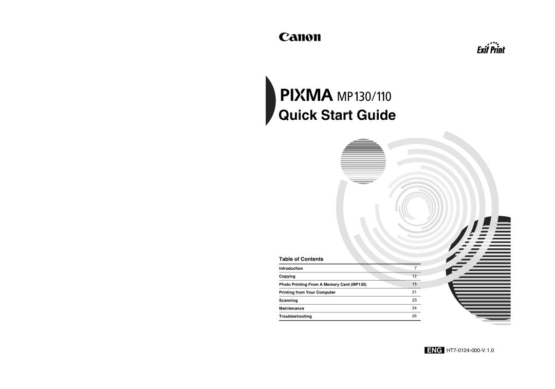 Canon MP130 manual Quick Start Guide, Table of Contents 