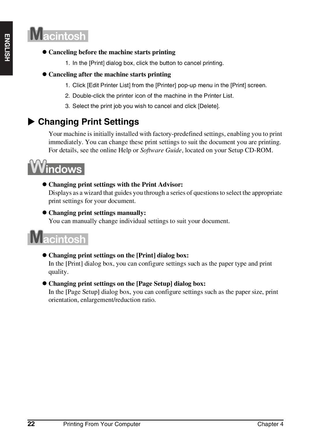 Canon MP130 manual Changing Print Settings, Changing print settings with the Print Advisor 