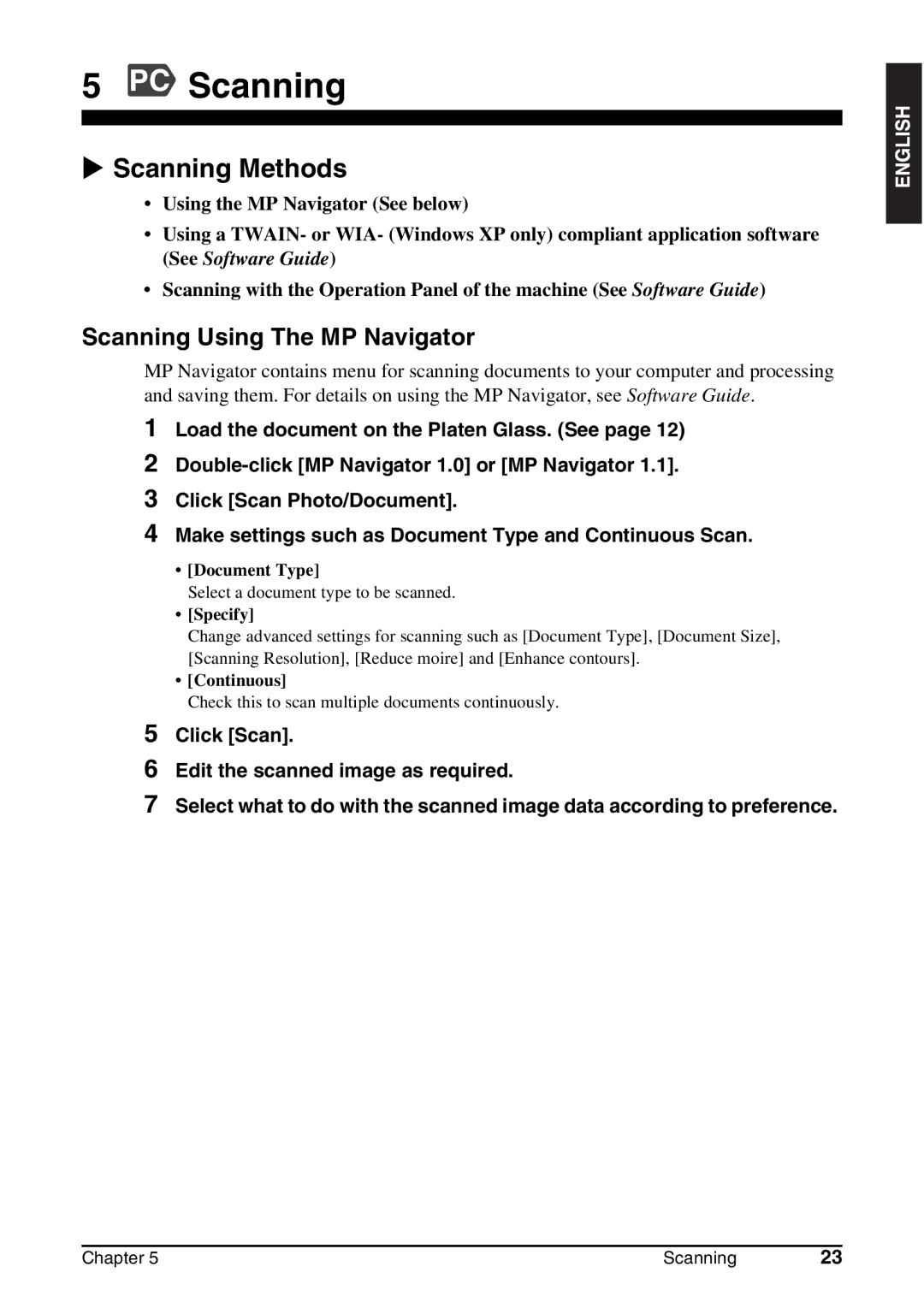 Canon MP130 manual PC Scanning, Scanning Methods, Scanning Using The MP Navigator 