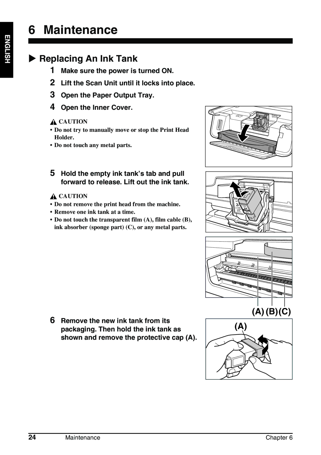 Canon MP130 manual Maintenance, Replacing An Ink Tank 