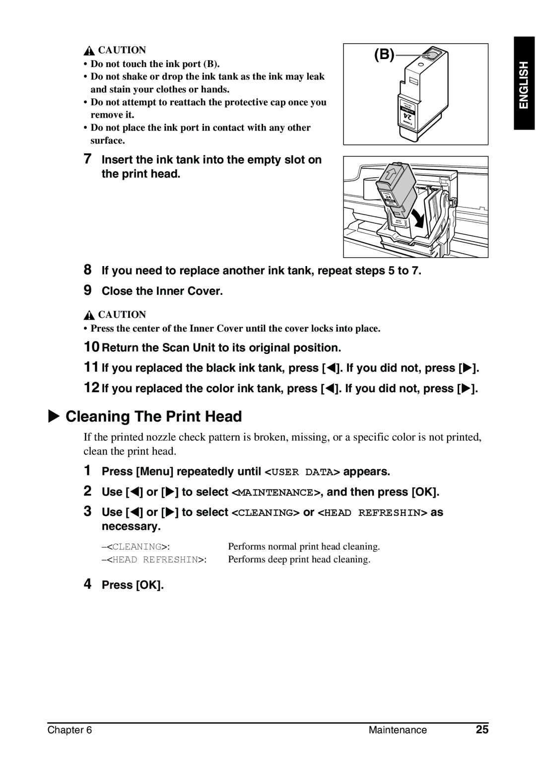 Canon MP130 manual Cleaning The Print Head, Press OK 