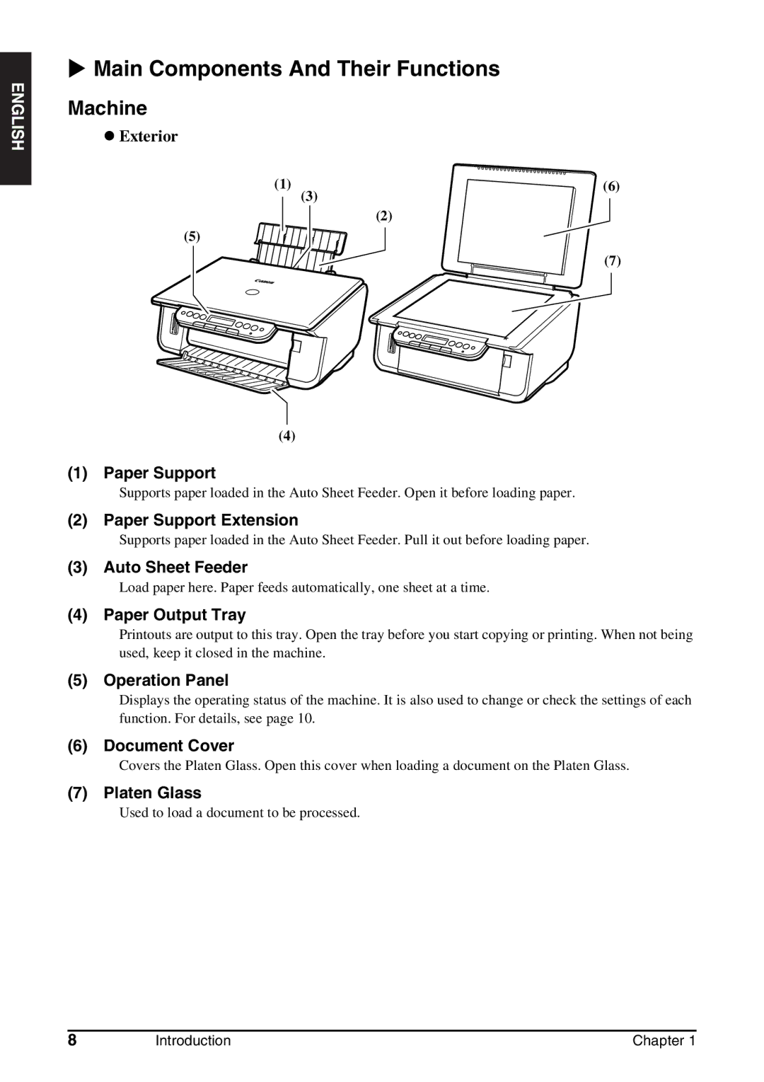 Canon MP130 manual Main Components And Their Functions, Machine 