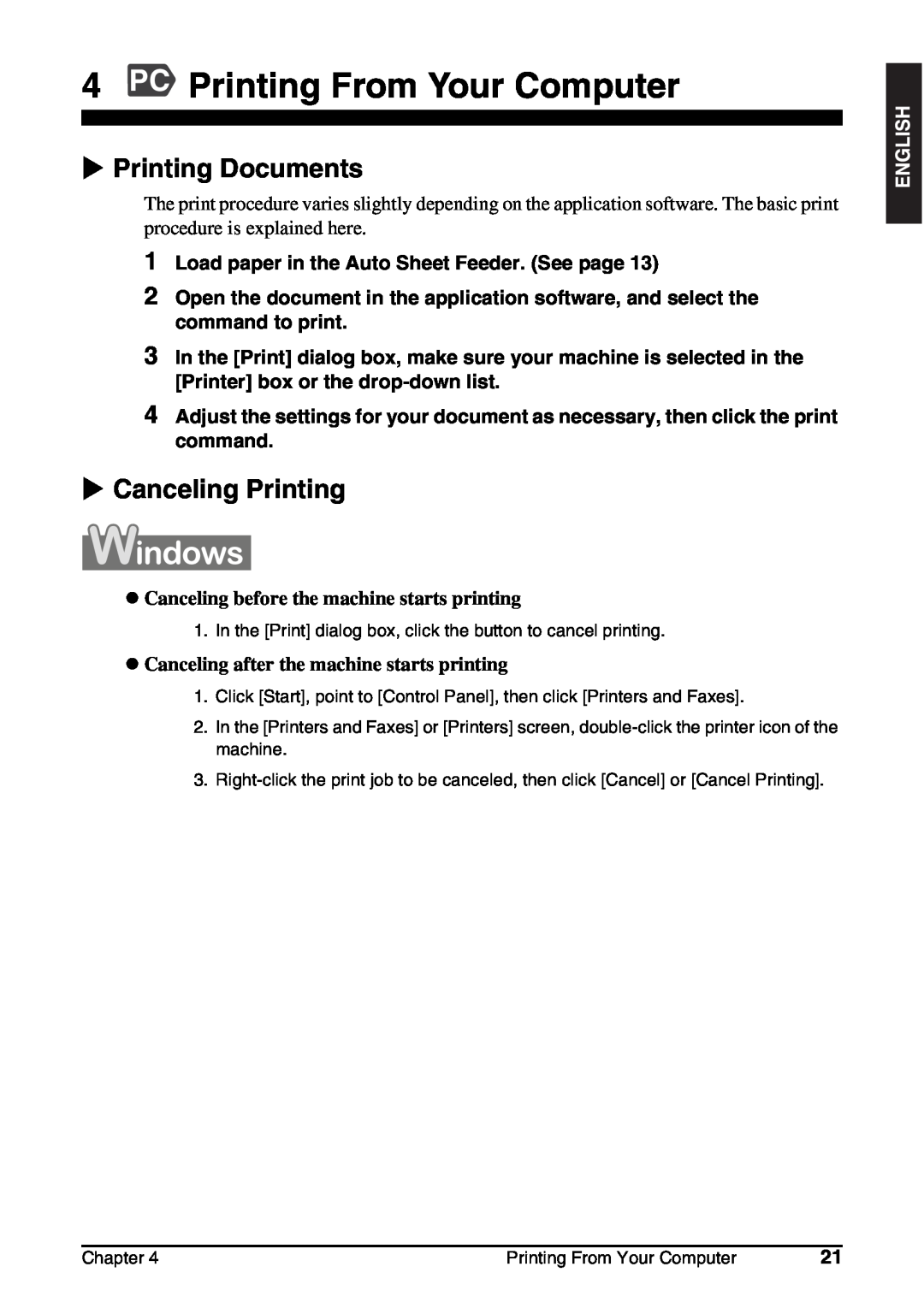 Canon MP130 manual PC Printing From Your Computer, X Printing Documents, X Canceling Printing 
