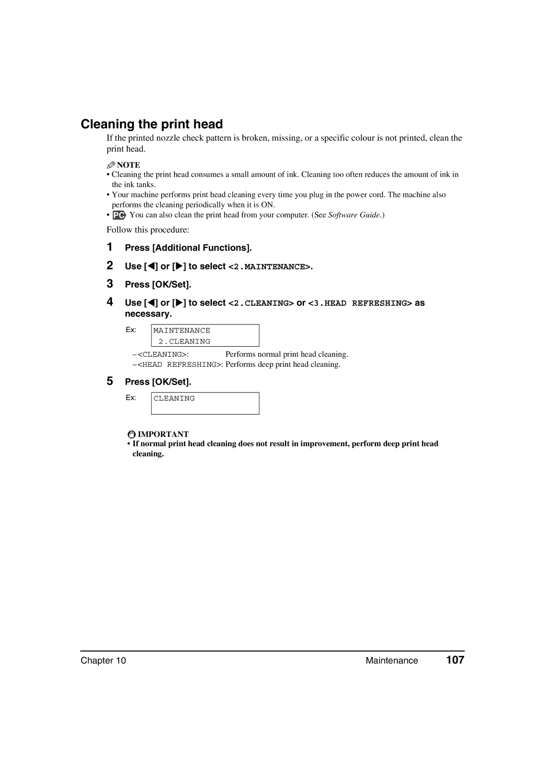 Canon MP370, MP360 manual Cleaning the print head, 107 