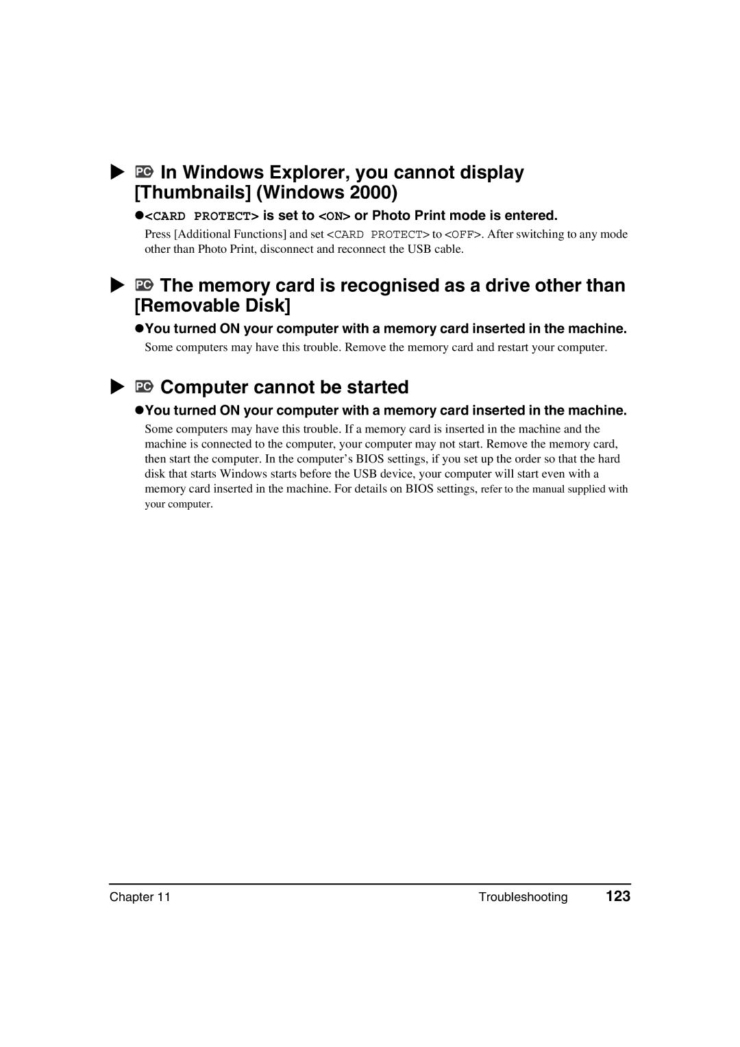 Canon MP370, MP360 manual PC Computer cannot be started, 123 