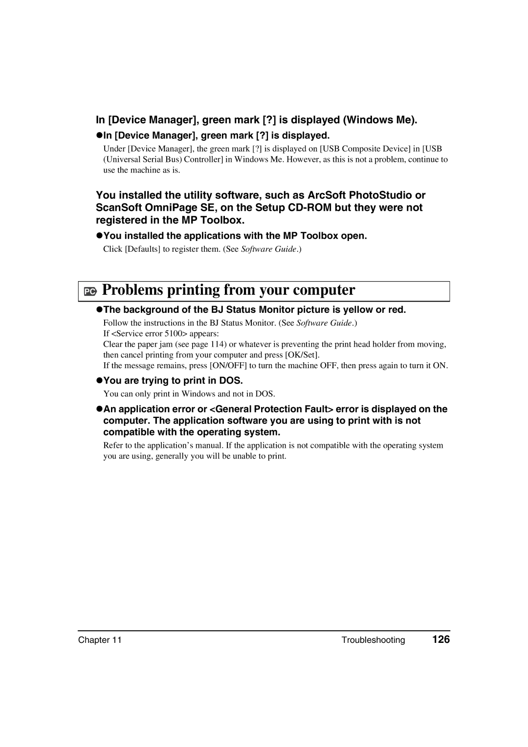 Canon MP360 manual Device Manager, green mark ? is displayed Windows Me, 126, ZIn Device Manager, green mark ? is displayed 