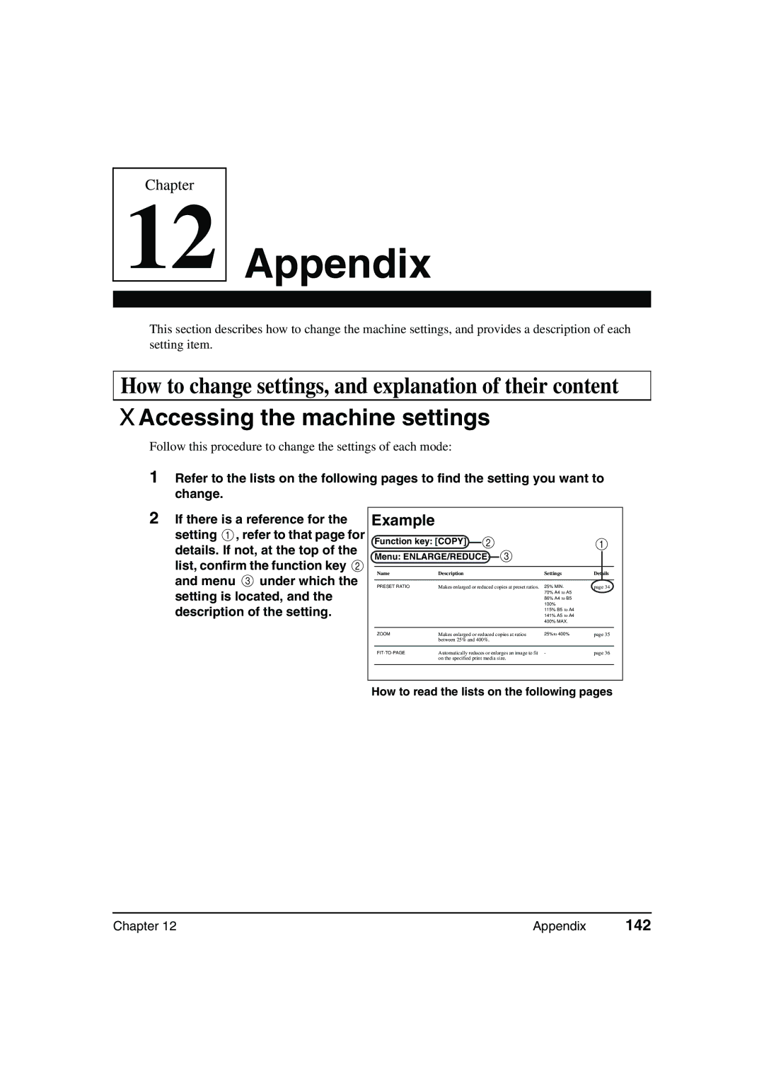 Canon MP360, MP370 manual Accessing the machine settings, Example, 142 