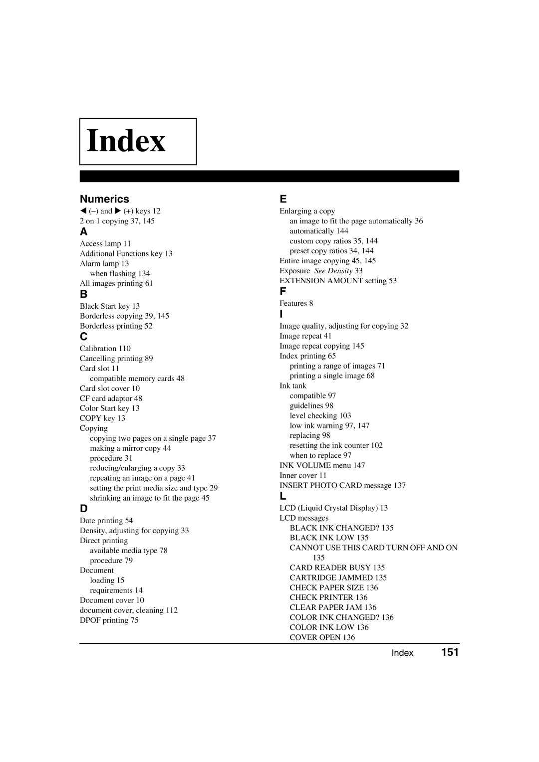 Canon MP370, MP360 manual Index, Numerics 