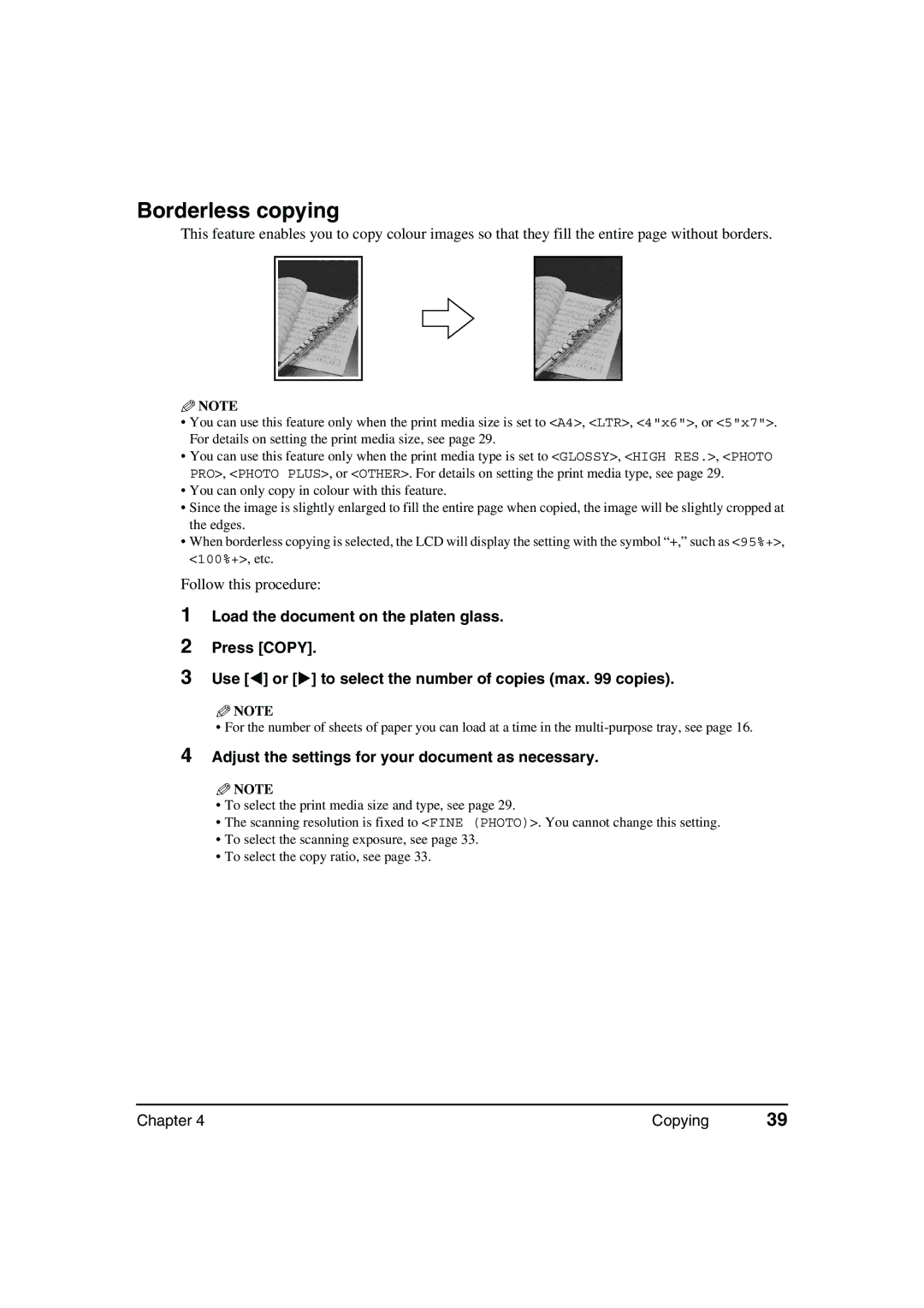 Canon MP370, MP360 manual Borderless copying 