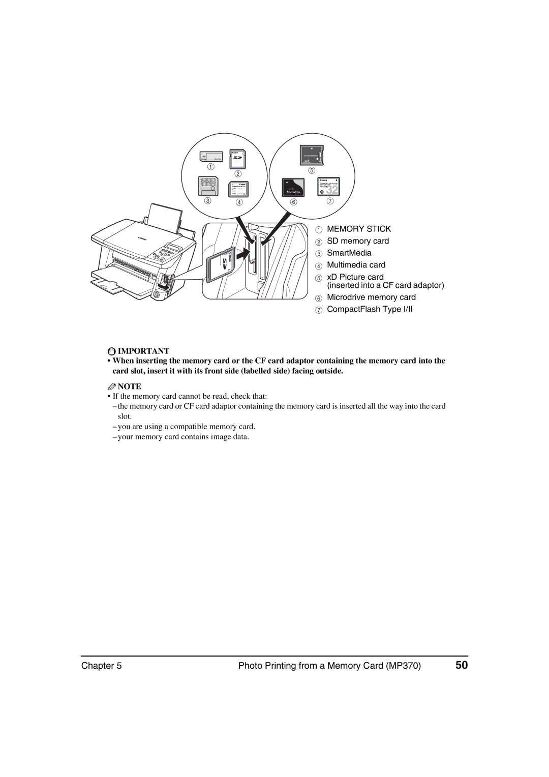 Canon MP360 manual Chapter Photo Printing from a Memory Card MP370 