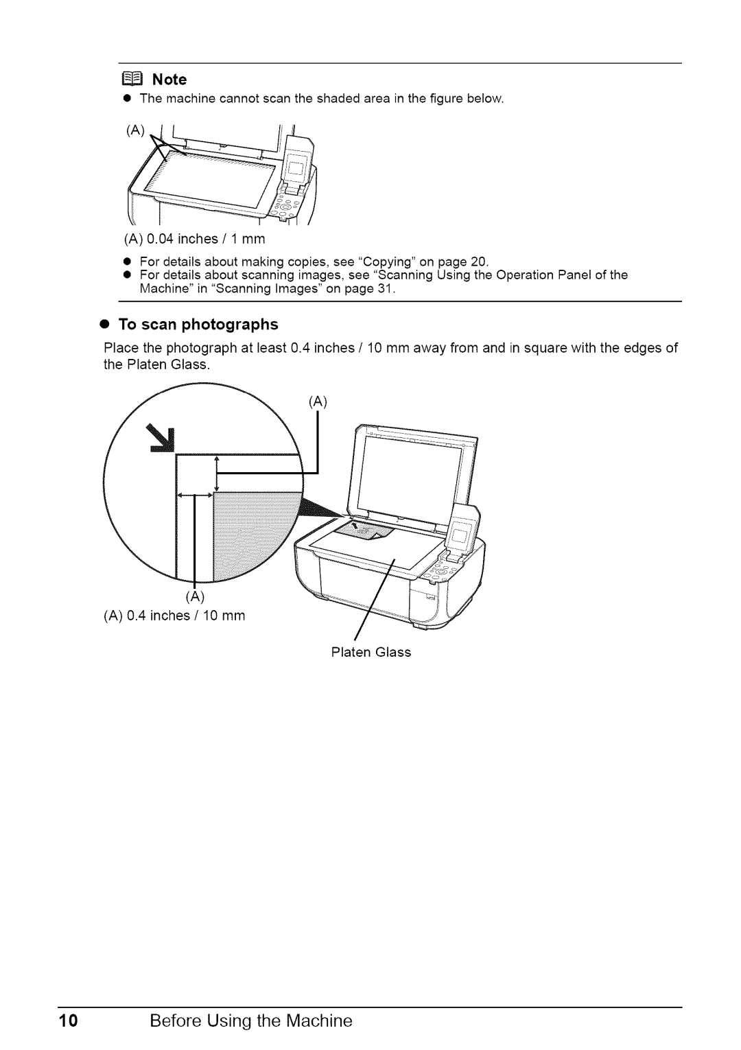 Canon MP470 quick start Inches / 1 mm, To scan photographs 