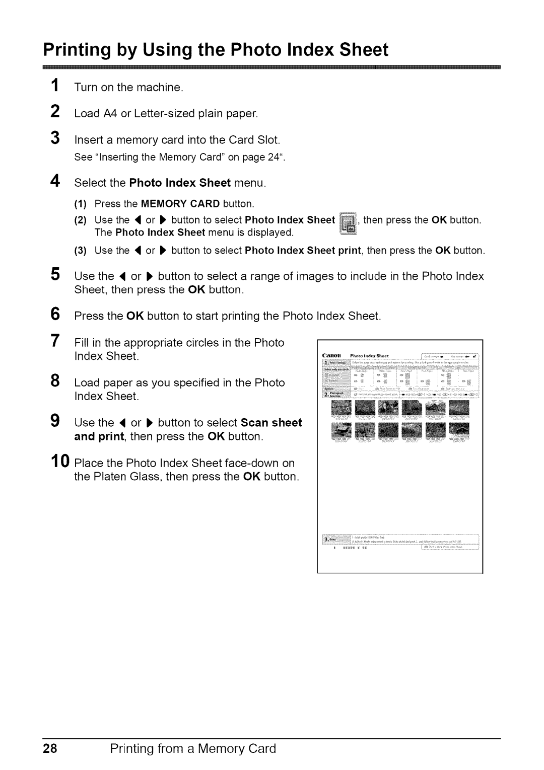 Canon MP470 quick start Printing by Using the Photo Index Sheet 