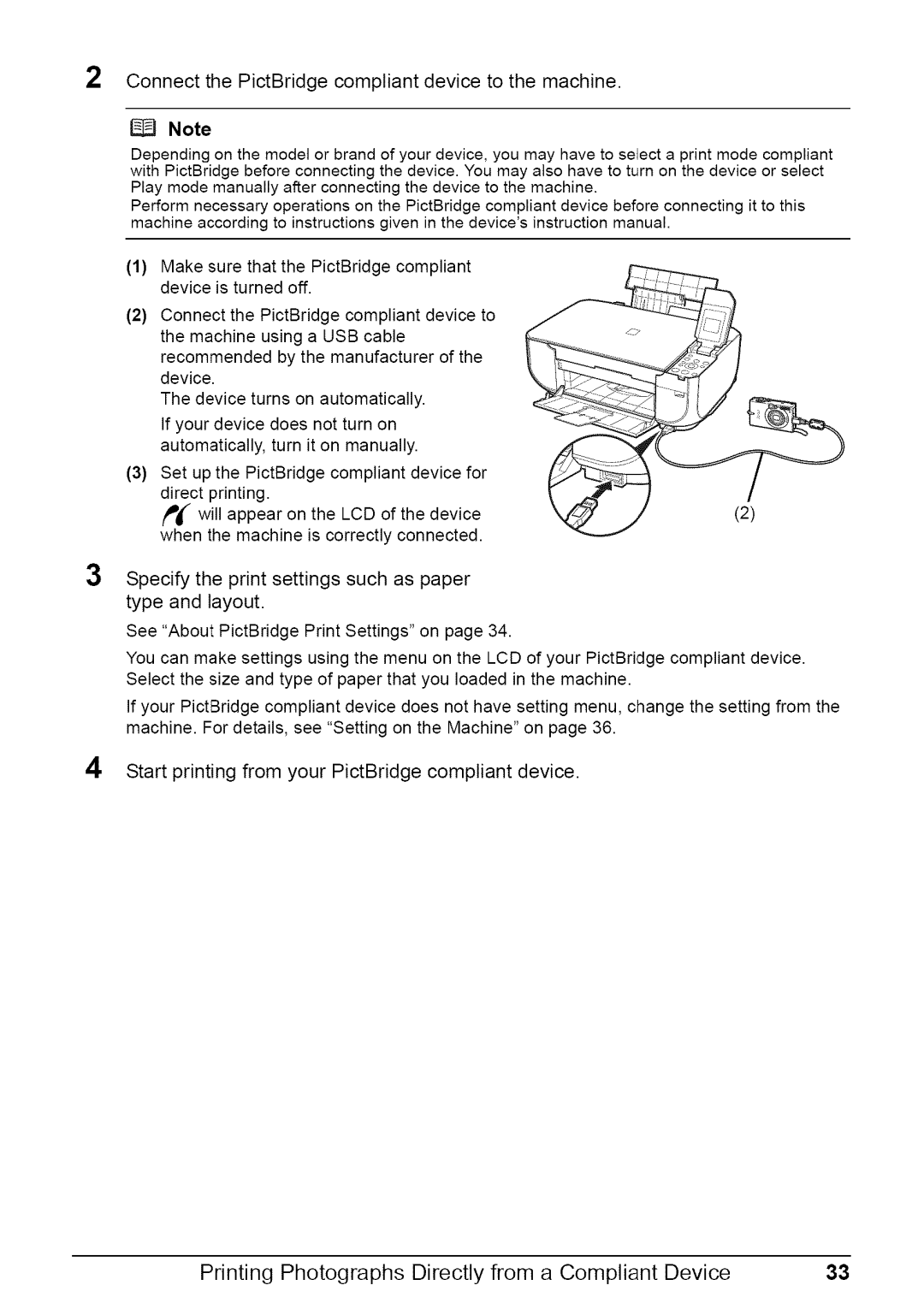 Canon MP470 Connect the PictBridge compliant device to the machine, Start printing from your PictBridge compliant device 