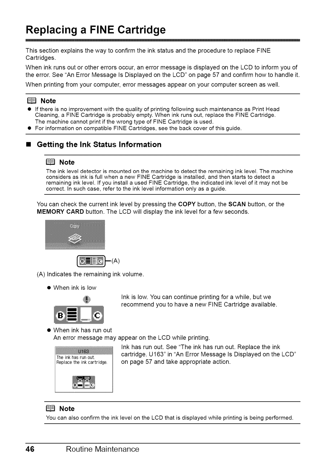 Canon MP470 quick start Replacing a Fine Cartridge, Getting the Ink Status Information 